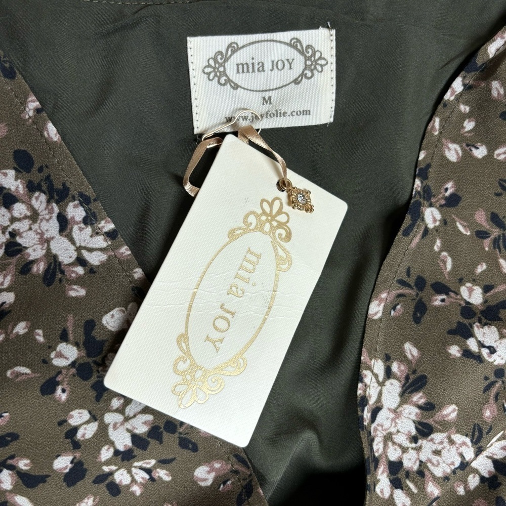 Mia Joy Dress Womens Medium Ella Dress Joyfolie Olive Floral Flowers Boho NEW - Picture 2 of 7
